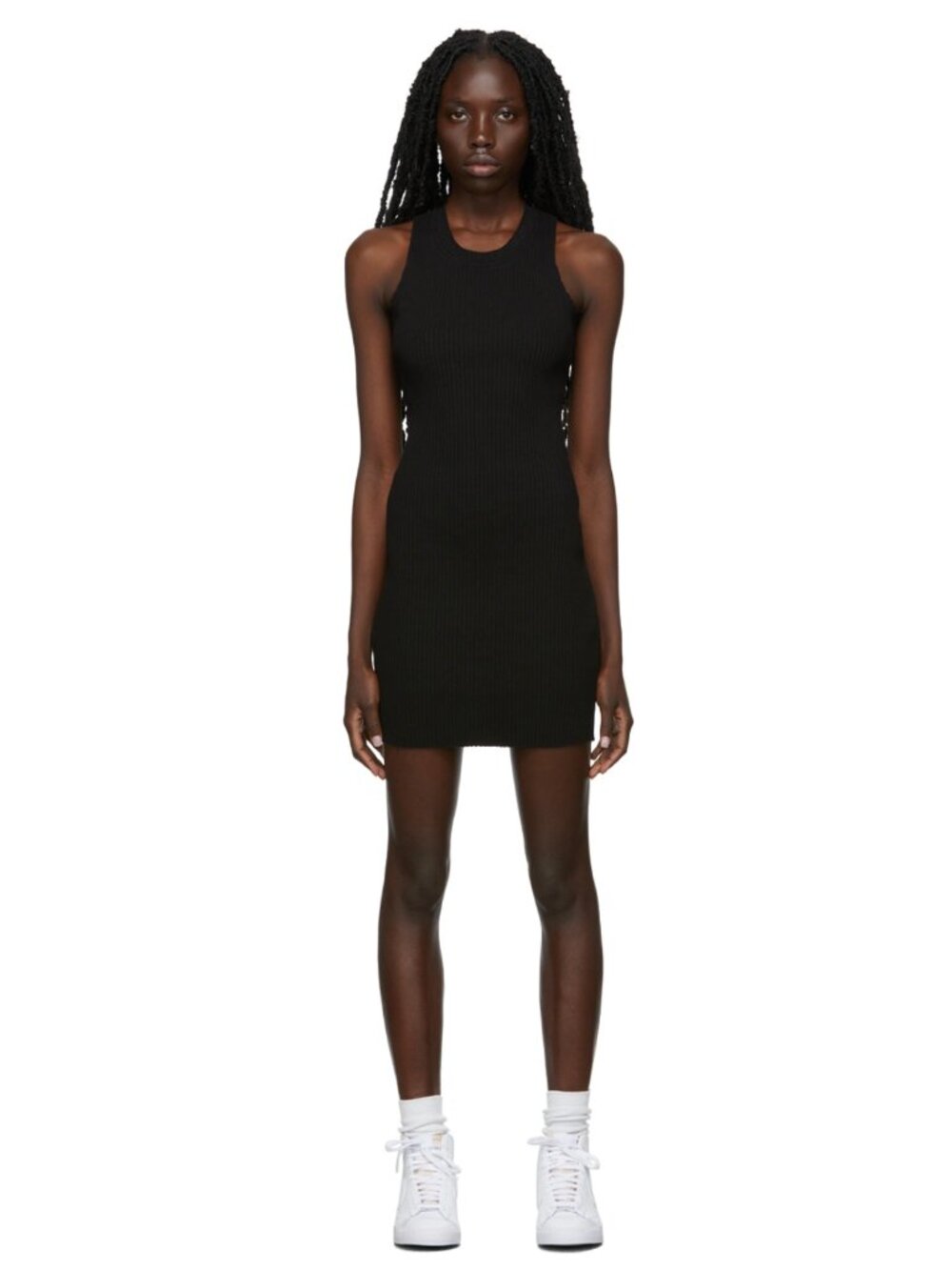 COTTON CITIZEN Ibiza Black Ribbed Knit Raw Trim Mini Tank Dress, Size M